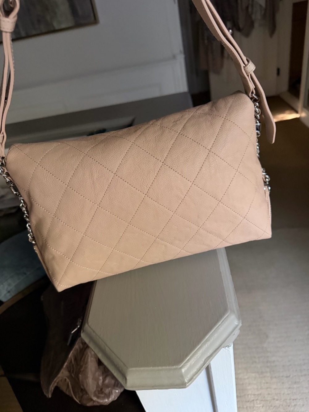 CHANEL Quilted Shoulder Bag in Light Beige with Silver Hardware - Picture 5 of 8